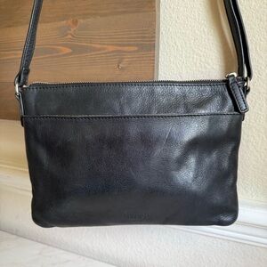 MARGOT Black Leather Double Zip Shoulder Crossbody Bag